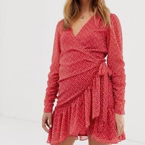 All Saints Flores Red Hearts Wrap Dress